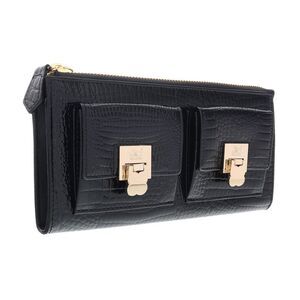 J&C J11-012 NERO Black Zippered  Large Wallet